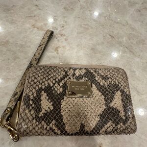 Michael Kors Beige and Black Snake-Print Wristlet
